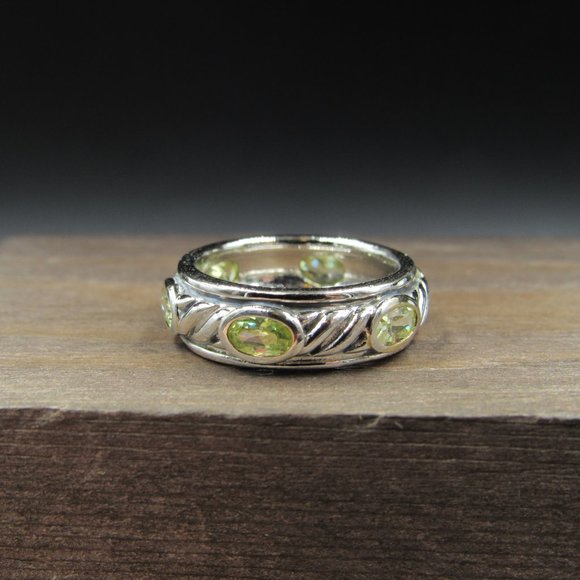 Size 5.25 Sterling Green Cubic Zirconia Ring - Picture 3 of 7